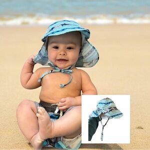 Baby Sun Hat Blue Sharks with SPF 50 Protection Fabric Size 0-6 months